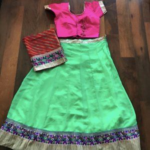 NEW Chaniya Lengha Choli with blouse - green, pink, gold, M/L, garba, wedding